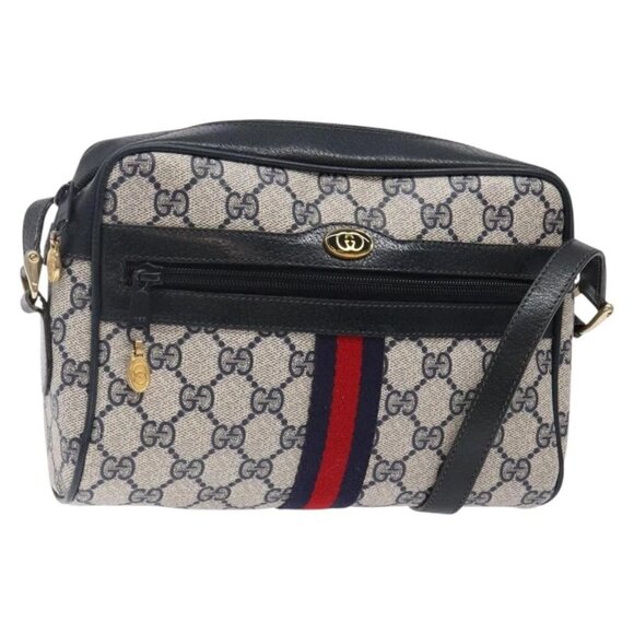 GUCCI GG Supreme Sherry Line Shoulder Bag PVC Navy Gold 378 02 004 Auth 140950 - Picture 2 of 16